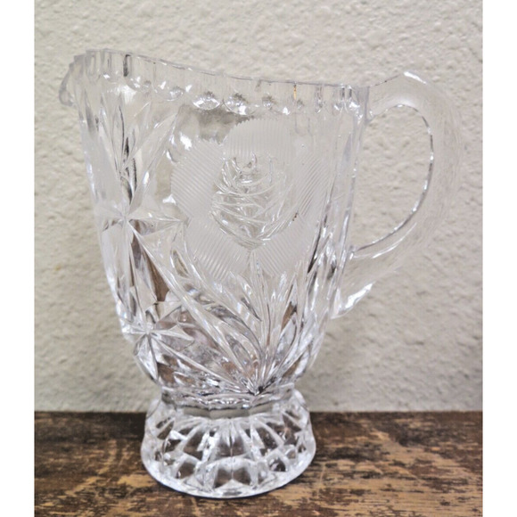 Vintage Crystal Creamer & Sugar Bowl - Etched Roses & Diamonds - Picture 2 of 8